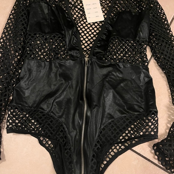 Music Legs Black Fishnet and Leather Bodysuit - Picture 10 of 11